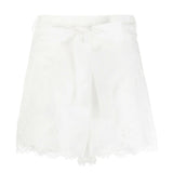 White belted shorts with embroidered floral details and scalloped hem trim — Zimmermann | Endless UAE