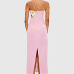 Woman wearing pink strapless maxi dress with white floral appliqué — Leo Lin | Endless UAE