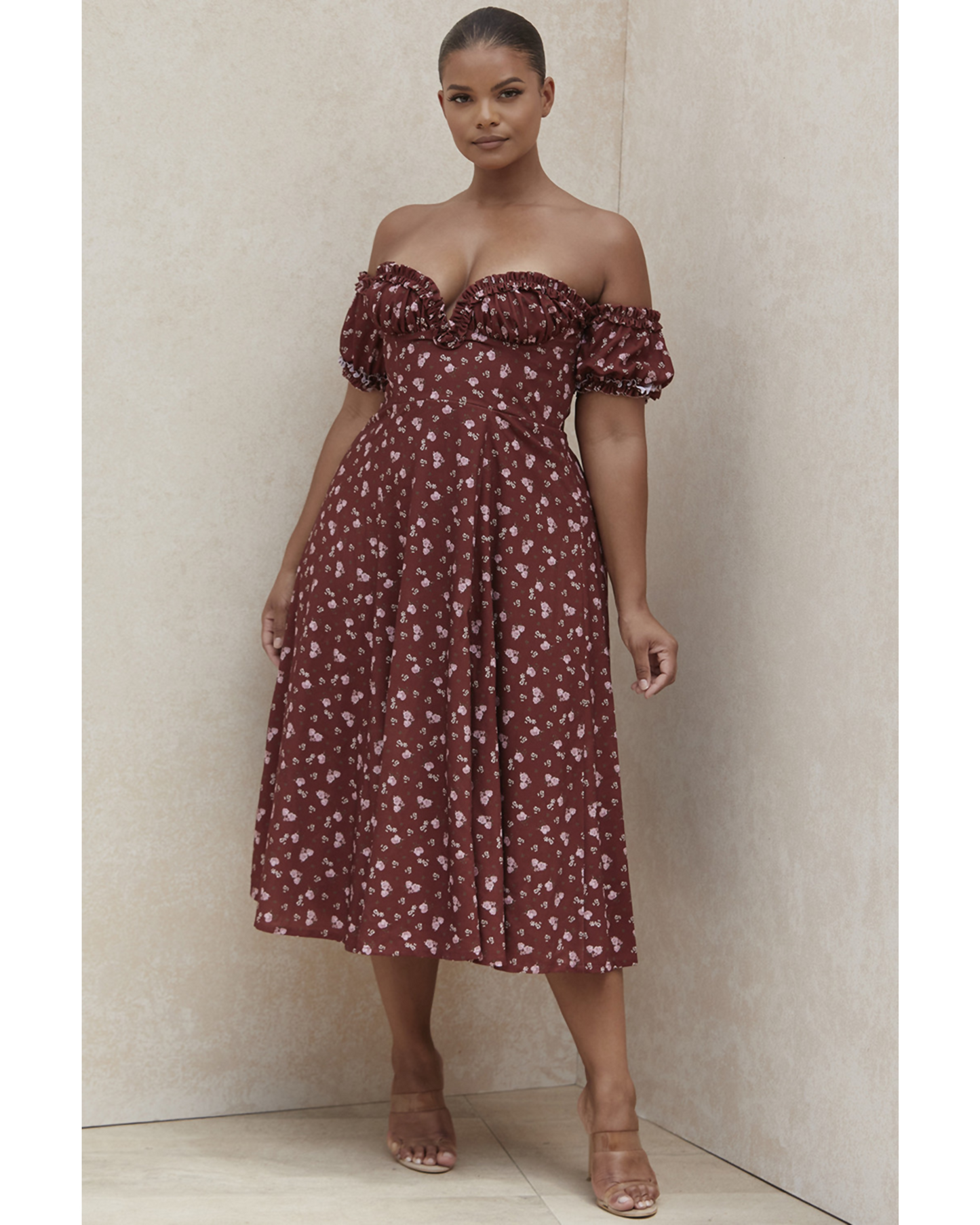 Lauren Wine Floral Strapless Midi Dress