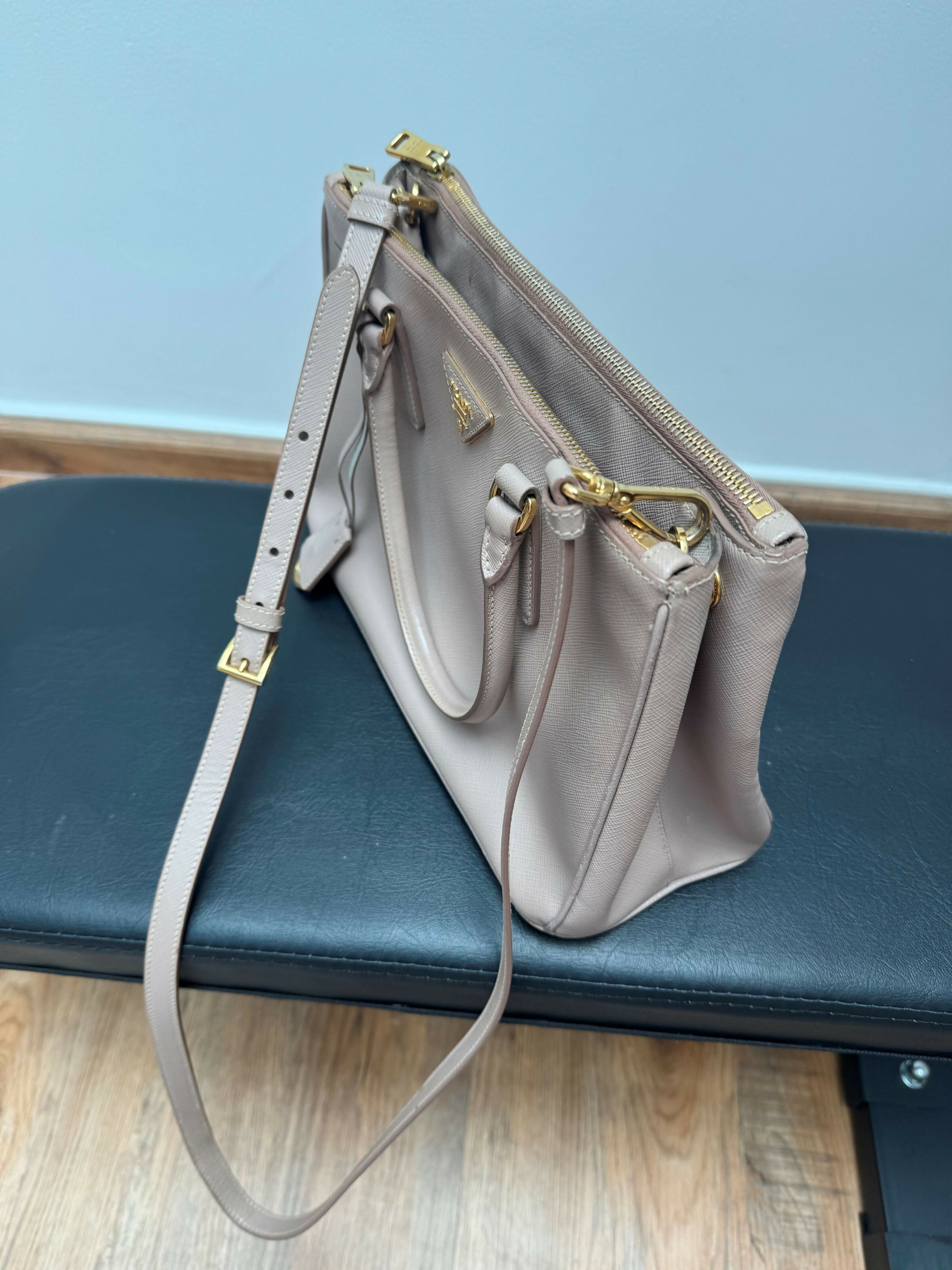 Prada Galleria Medium Saffiano Leather Bag in grey with dual handles and shoulder strap — Prada | Endless UAE