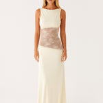 Cream sleeveless maxi dress with sheer lace waist panel — Peppermayo | Endless UAE