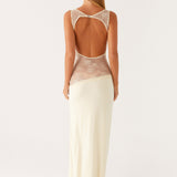 Cream sleeveless maxi dress with sheer lace waist panel — Peppermayo | Endless UAE