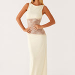 Cream sleeveless maxi dress with sheer lace waist panel — Peppermayo | Endless UAE