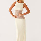 Cream sleeveless maxi dress with sheer lace waist panel — Peppermayo | Endless UAE