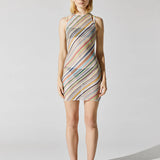 Mare Open-back Striped Crochet-knit Mini Dress