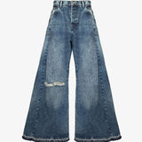 Wide-leg balloon ripped jeans with distressed knee detail in medium blue wash — Mrs. Keepa | Endless UAE
