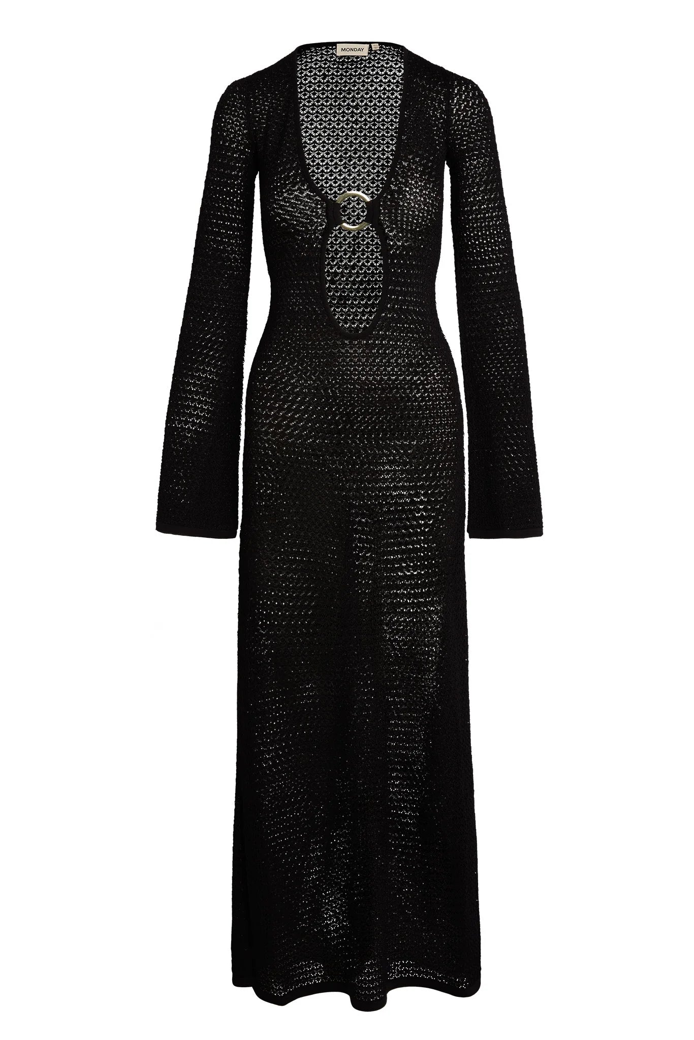 Black knit maxi dress with cutout detail and long sleeves — Monday Swimwear | Endless UAE