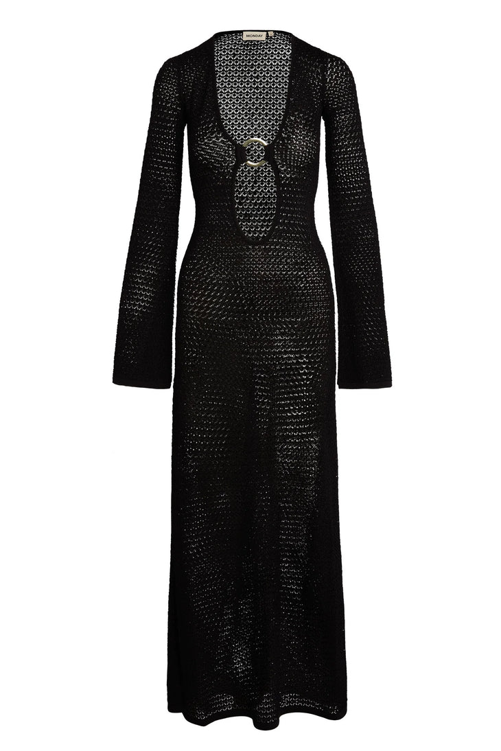 Black knit maxi dress with cutout detail and long sleeves — Monday Swimwear | Endless UAE