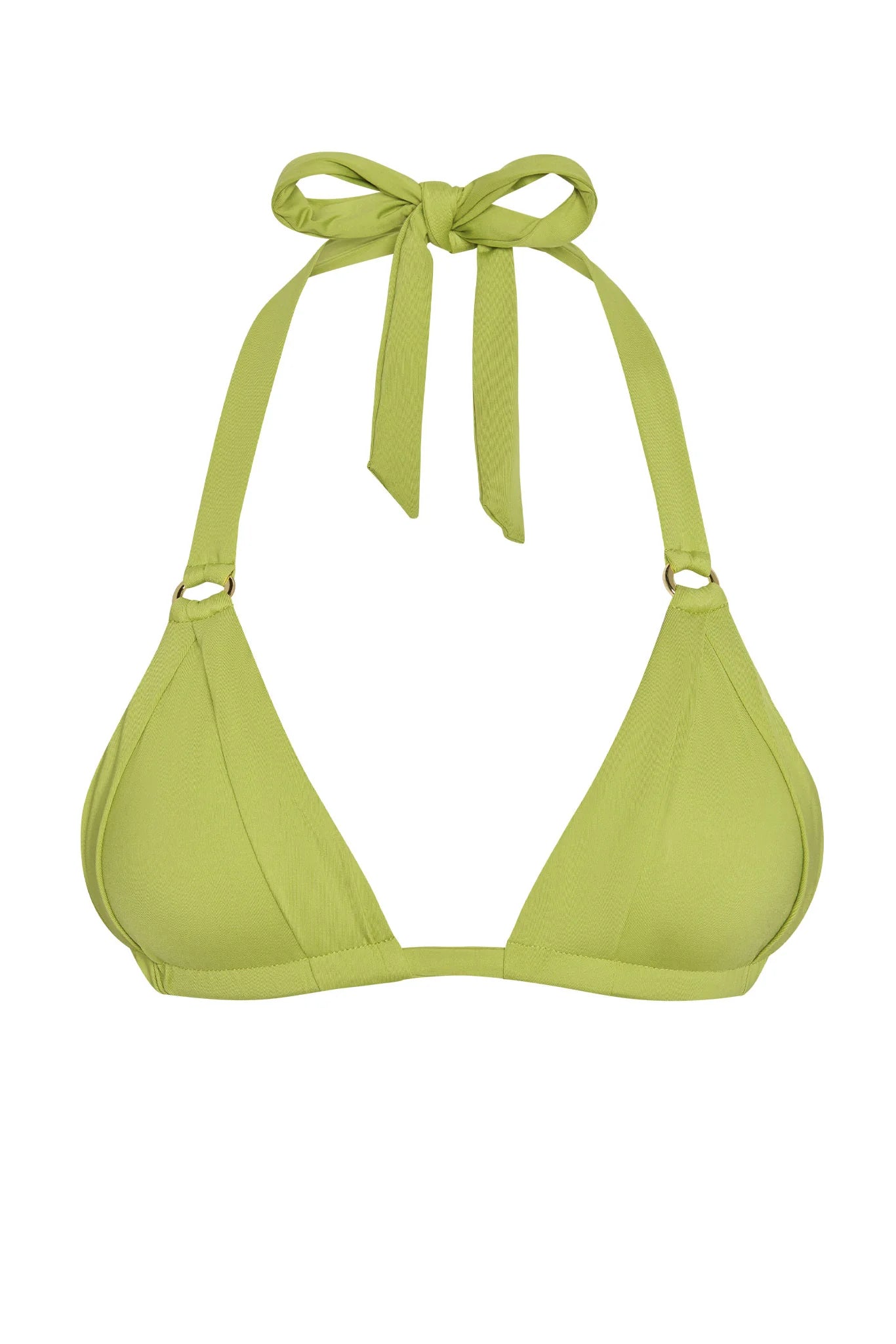 Lime green halter triangle bikini top with tie neck closure and minimal coverage — Monday Swimwear | Endless UAE