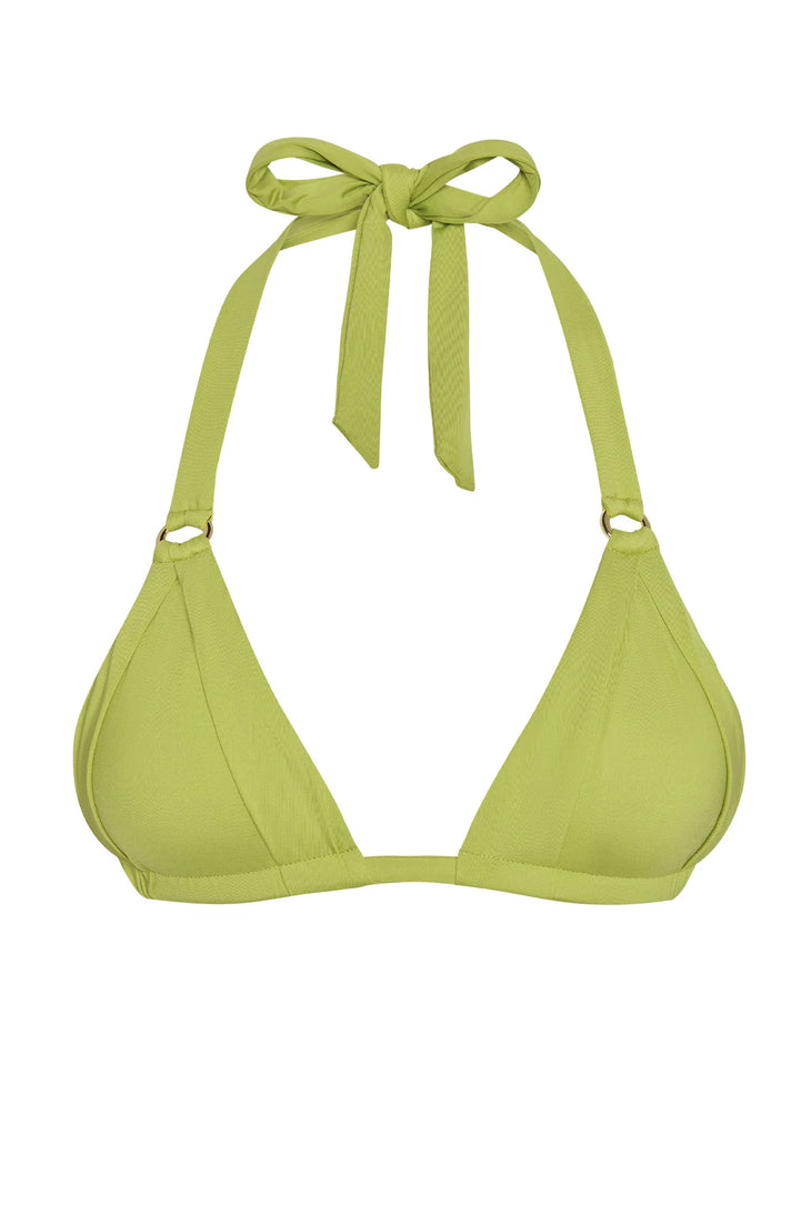Lime green halter triangle bikini top with tie neck closure and minimal coverage — Monday Swimwear | Endless UAE