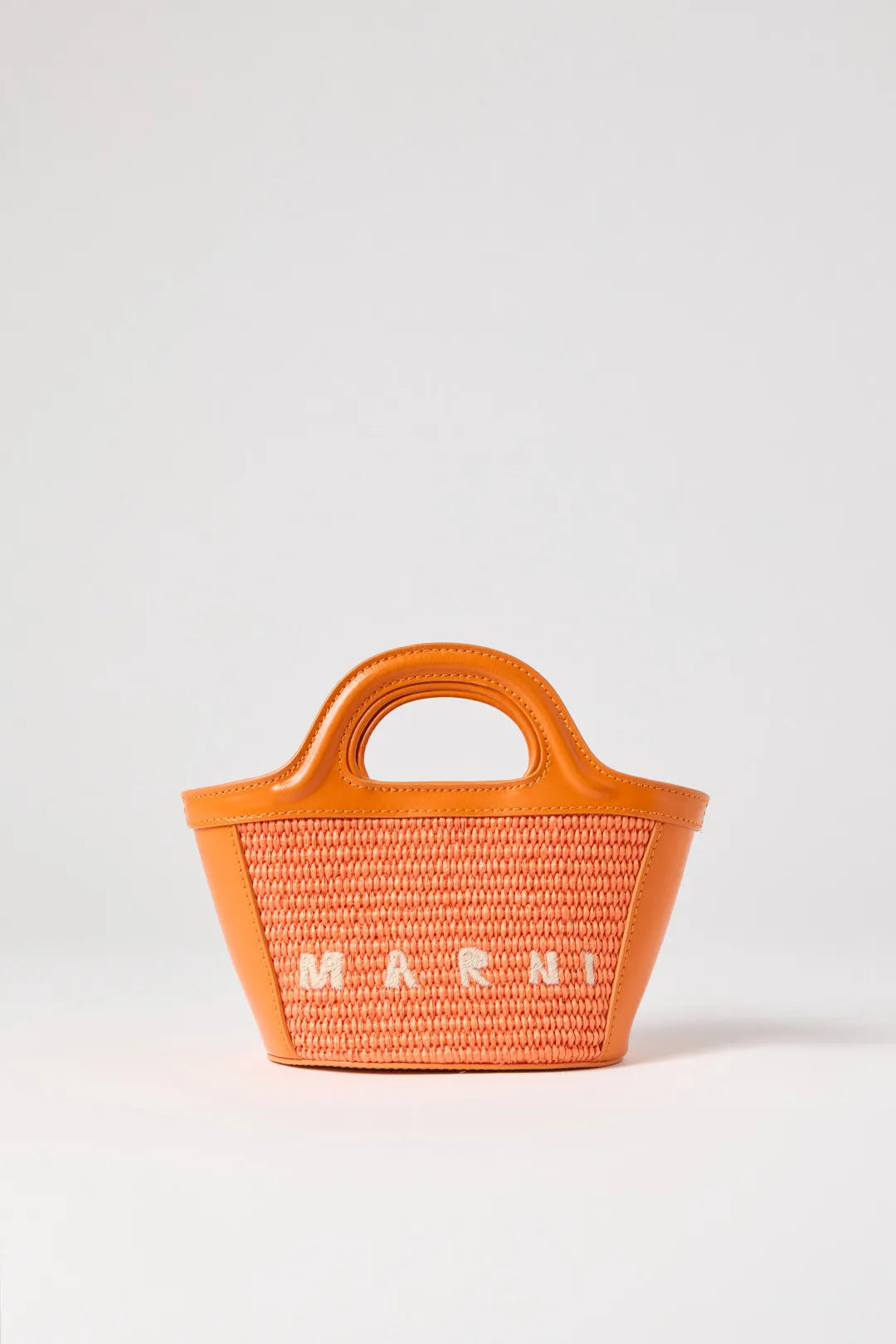 Orange woven micro tote bag with leather trim and handles — Marni | Endless UAE