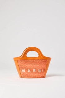 Orange woven micro tote bag with leather trim and handles — Marni | Endless UAE