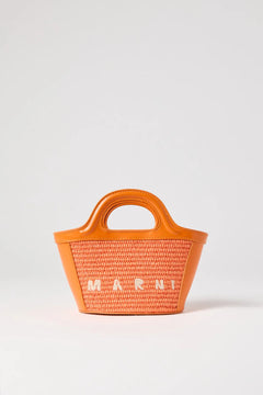Orange woven micro tote bag with leather trim and handles — Marni | Endless UAE