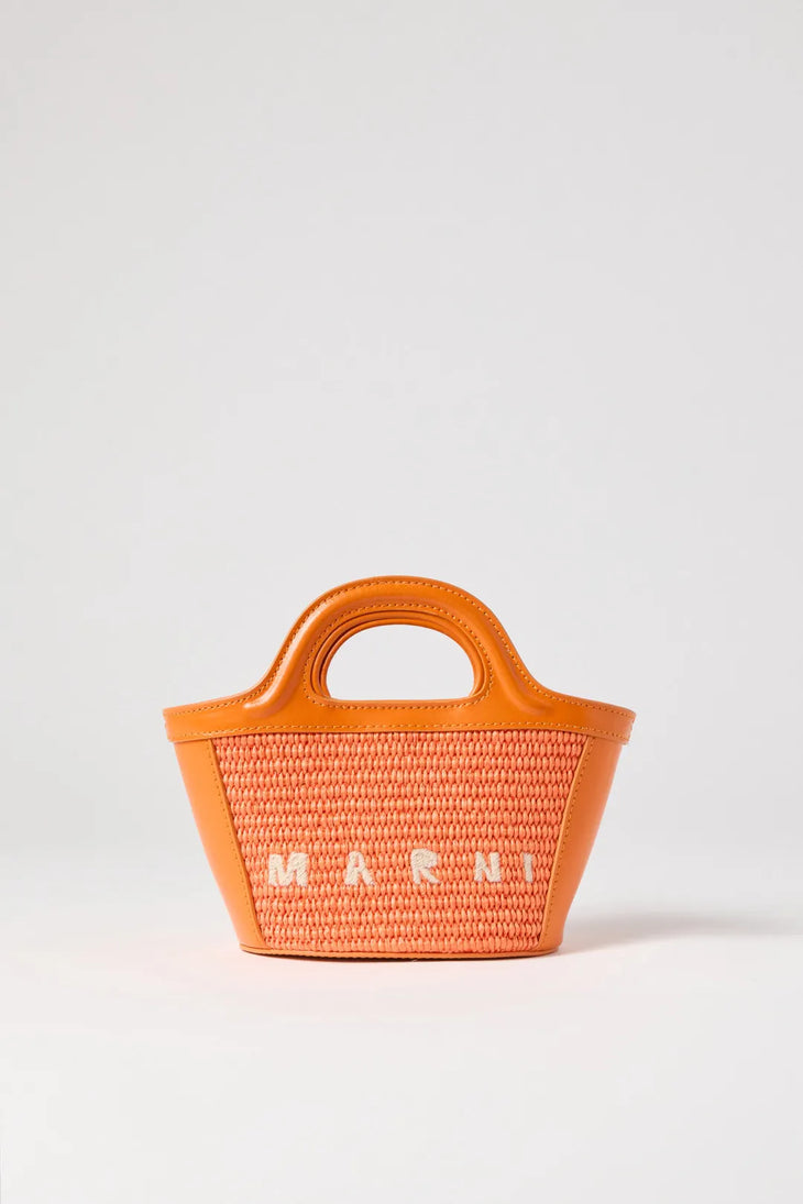 Orange woven micro tote bag with leather trim and handles — Marni | Endless UAE