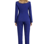 Woman wearing royal blue double-breasted tailored suit with black heels — Elisabetta Franchi | Endless UAE