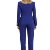 Woman wearing royal blue double-breasted tailored suit with black heels — Elisabetta Franchi | Endless UAE