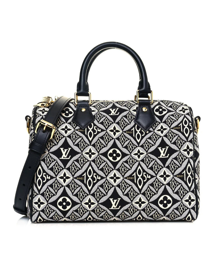 Louis Vuitton Since 1854 Speedy Bandouliere 25 bag in black and white jacquard with leather handles and strap — Louis Vuitton | Endless UAE