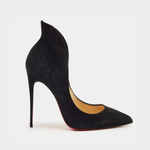 Black suede pointed-toe pumps with cream insoles and tan leather interior — Endless | Endless UAE