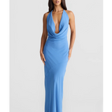 Lopez Cowl Neck Chiffon Backless Dress