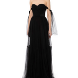 Red Carpet Dress in Tulle with Ruffles on the Sleeves