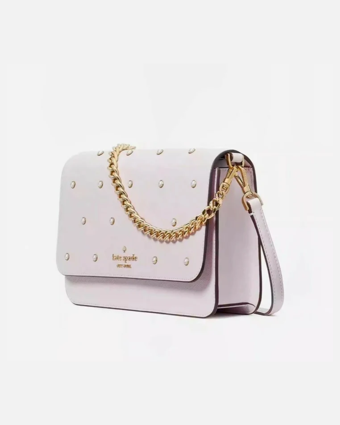 Pale pink leather crossbody bag with stud details and gold chain strap — Kate Spade | Endless UAE