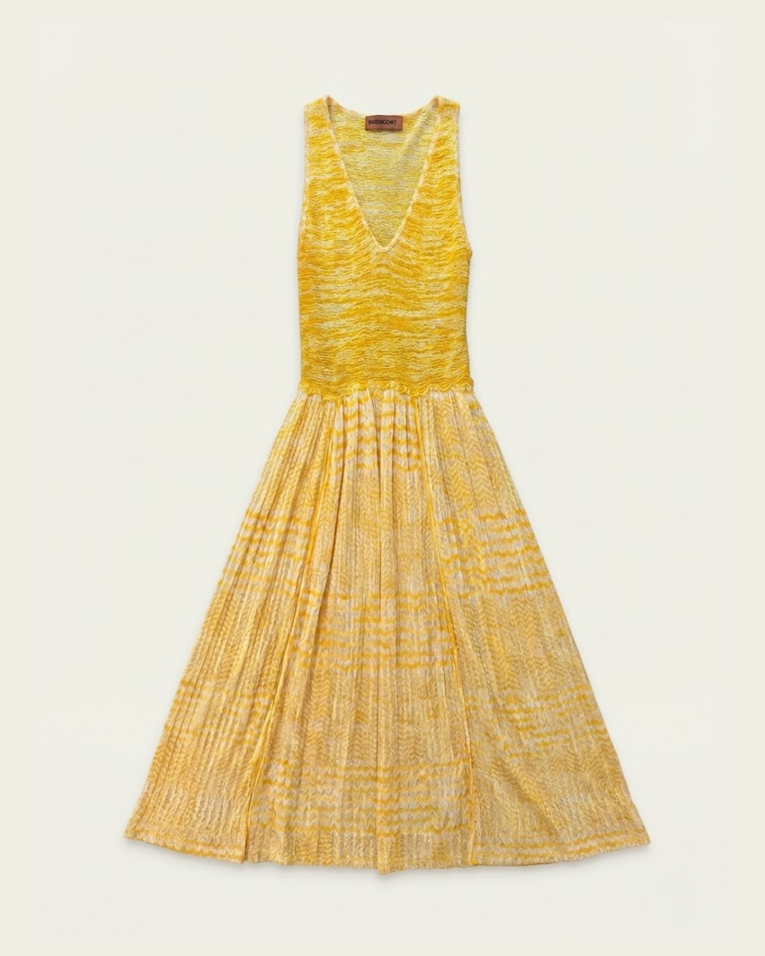 Yellow knit maxi dress with pleated skirt and V-neckline — Missoni | Endless UAE
