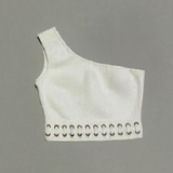 White sleeveless crop top with eyelet detail trim — Elisabetta Franchi | Endless UAE