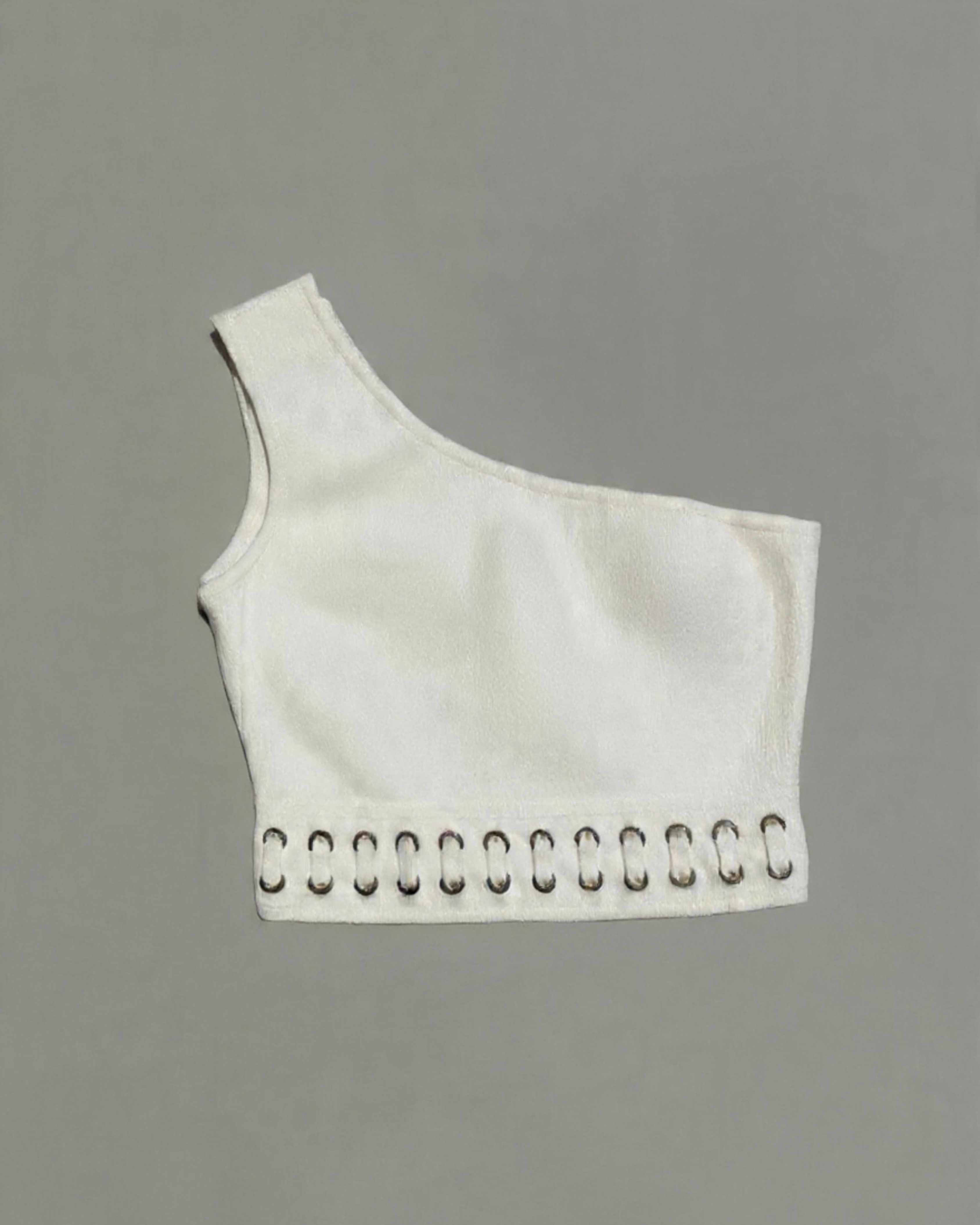 White sleeveless crop top with eyelet detail trim — Elisabetta Franchi | Endless UAE