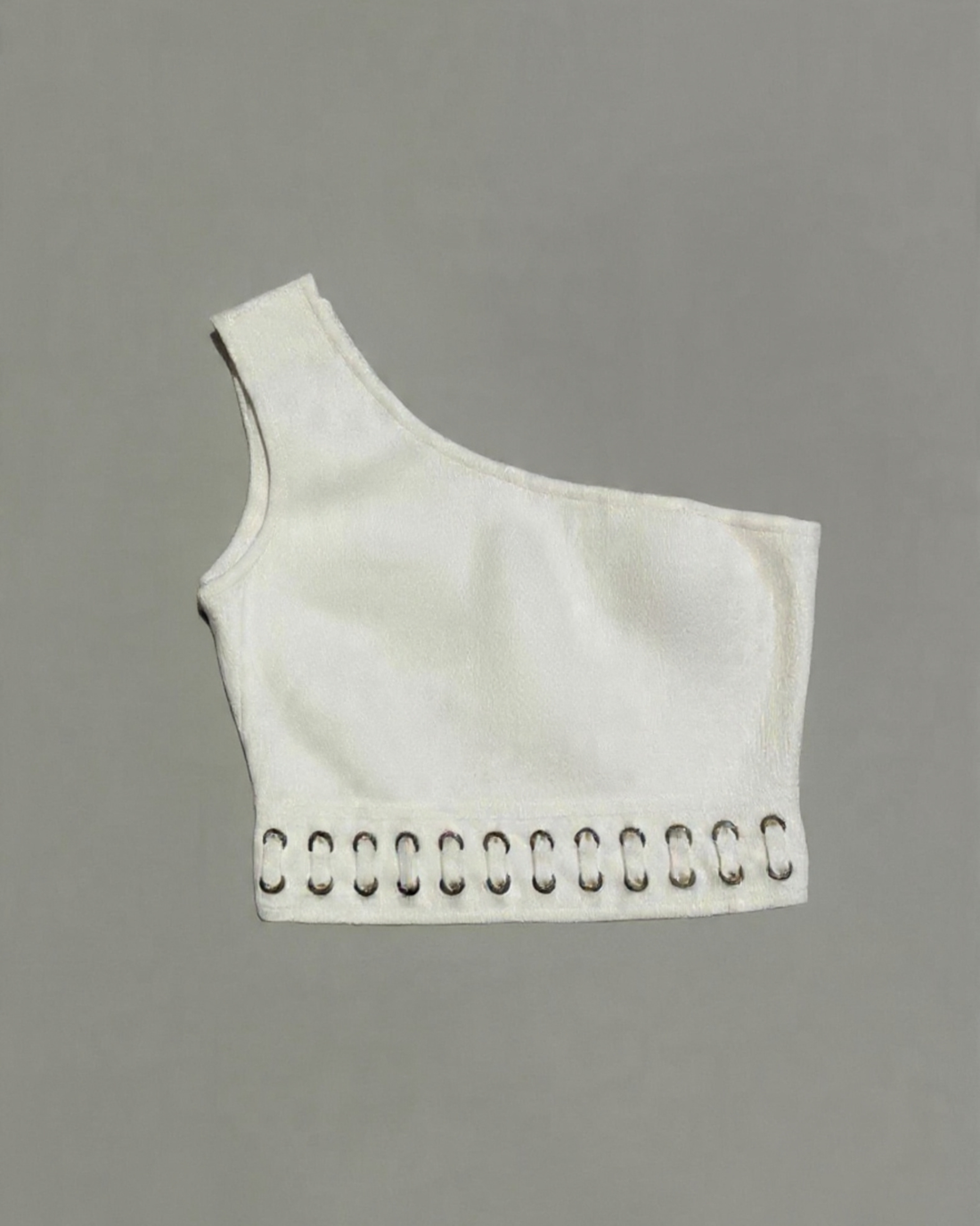 White sleeveless crop top with eyelet detail trim — Elisabetta Franchi | Endless UAE