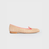 Beige quilted suede ballet flats with pink trim and wooden heel — Christian Dior | Endless UAE