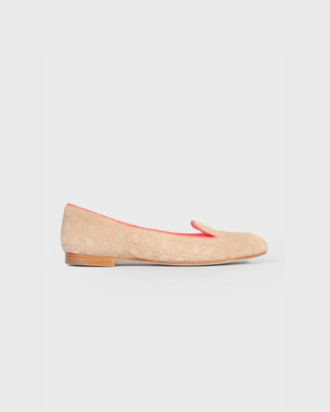 Beige quilted suede ballet flats with pink trim and wooden heel — Christian Dior | Endless UAE