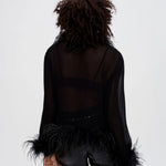 Black sheer voile shirt with feather trim details — Maje | Endless UAE