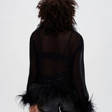 Black sheer voile shirt with feather trim details — Maje | Endless UAE
