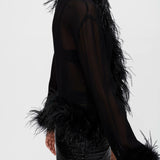 Black sheer voile shirt with feather trim details — Maje | Endless UAE