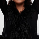 Black sheer voile shirt with feather trim details — Maje | Endless UAE