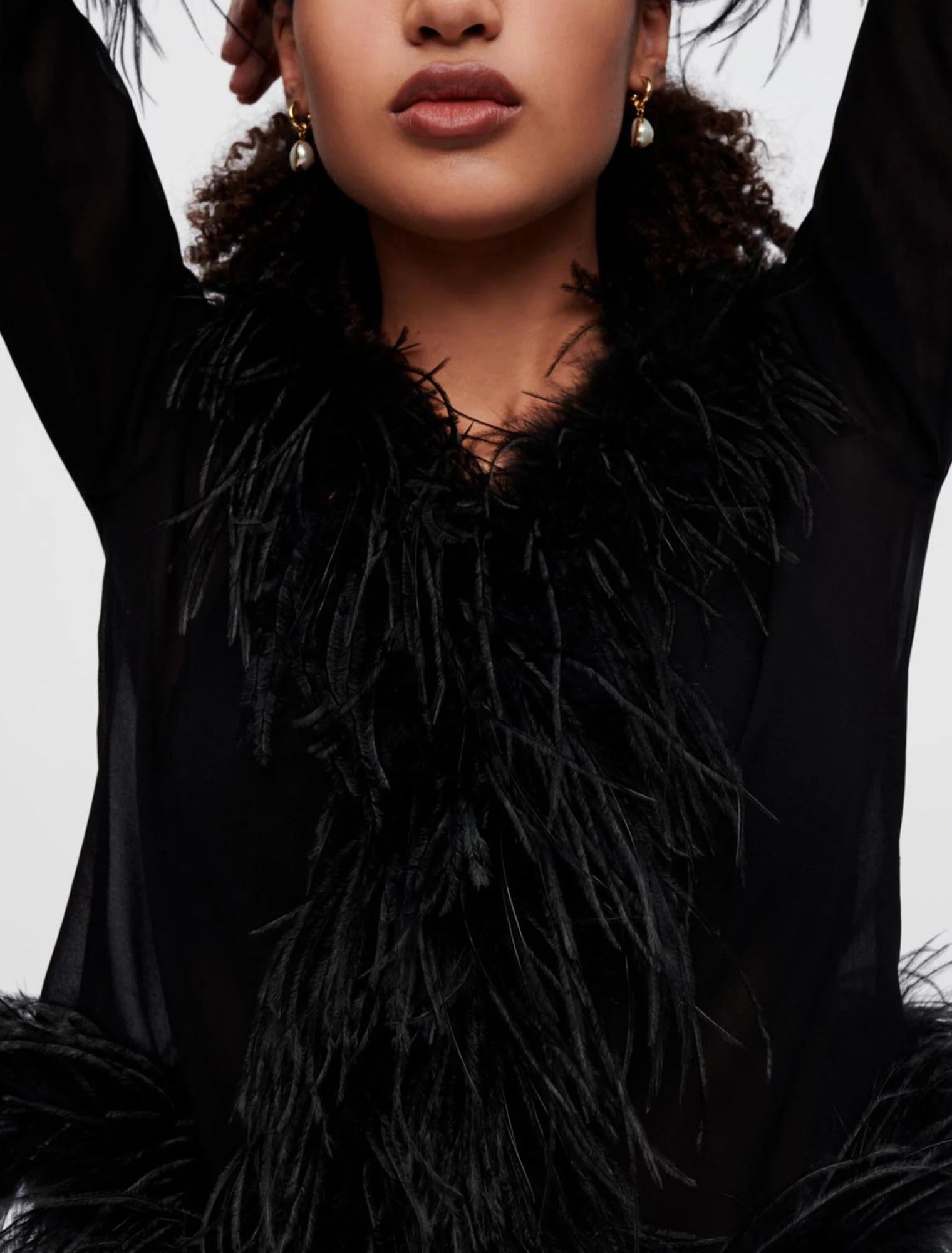 Black sheer voile shirt with feather trim details — Maje | Endless UAE