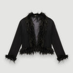 Black sheer voile shirt with feather trim details — Maje | Endless UAE