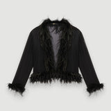 Black sheer voile shirt with feather trim details — Maje | Endless UAE