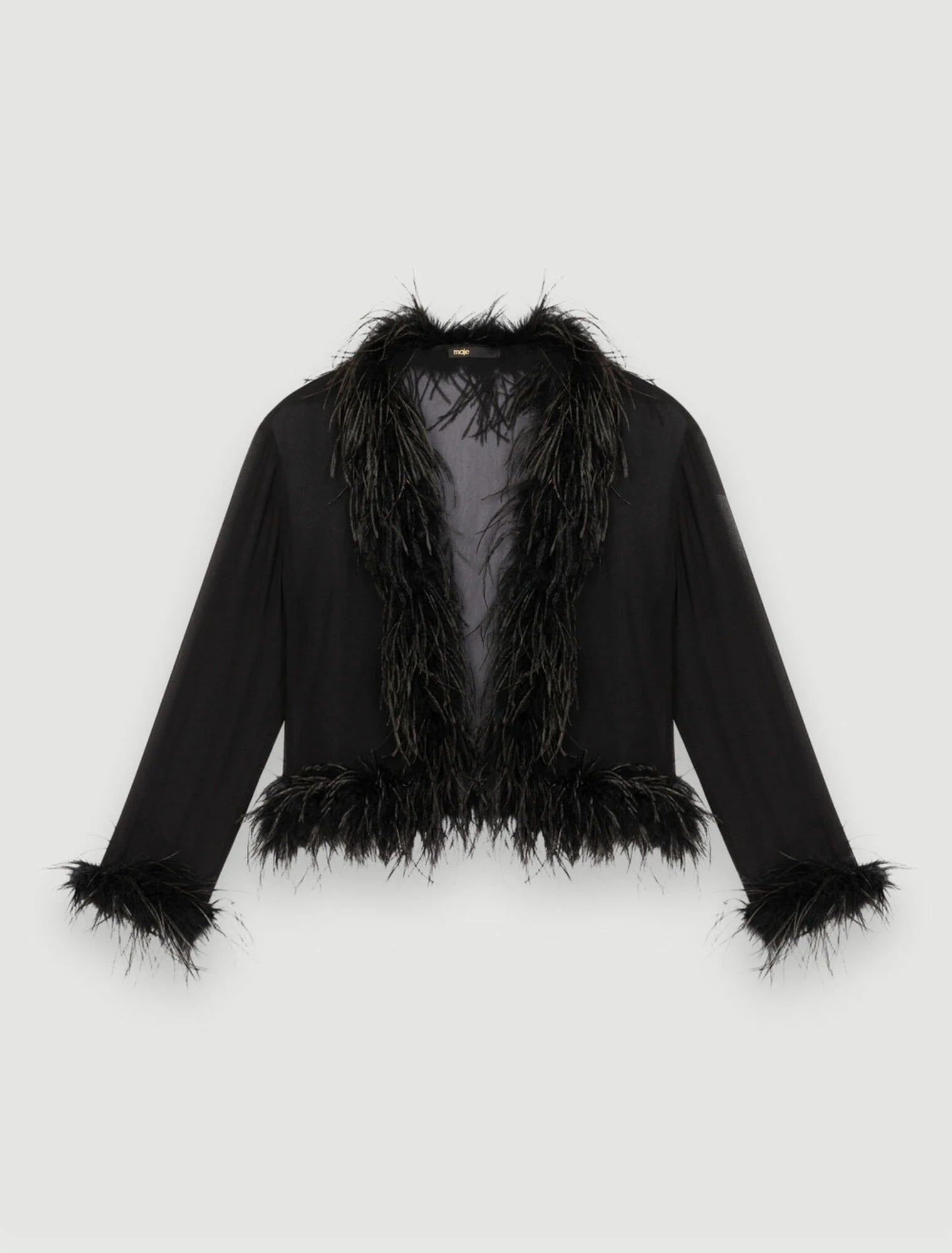 Black sheer voile shirt with feather trim details — Maje | Endless UAE