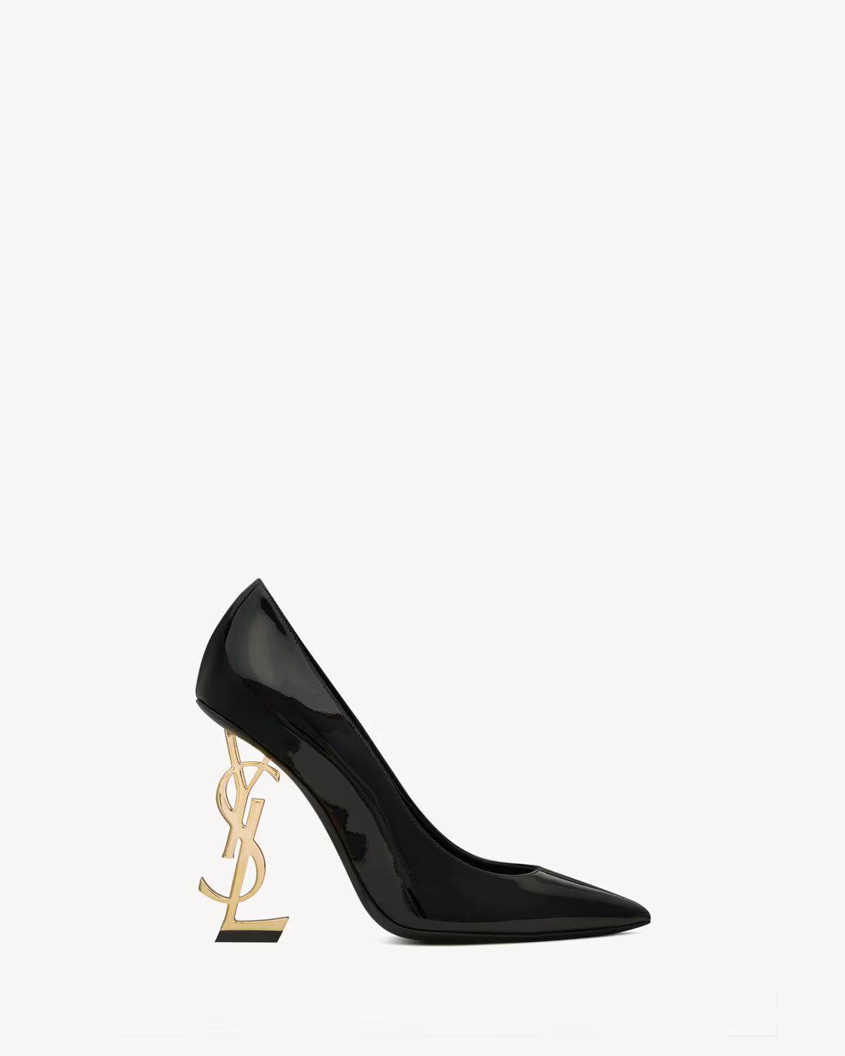 Black patent leather pointed-toe pumps with gold YSL logo heel — Yves Saint Laurent | Endless UAE