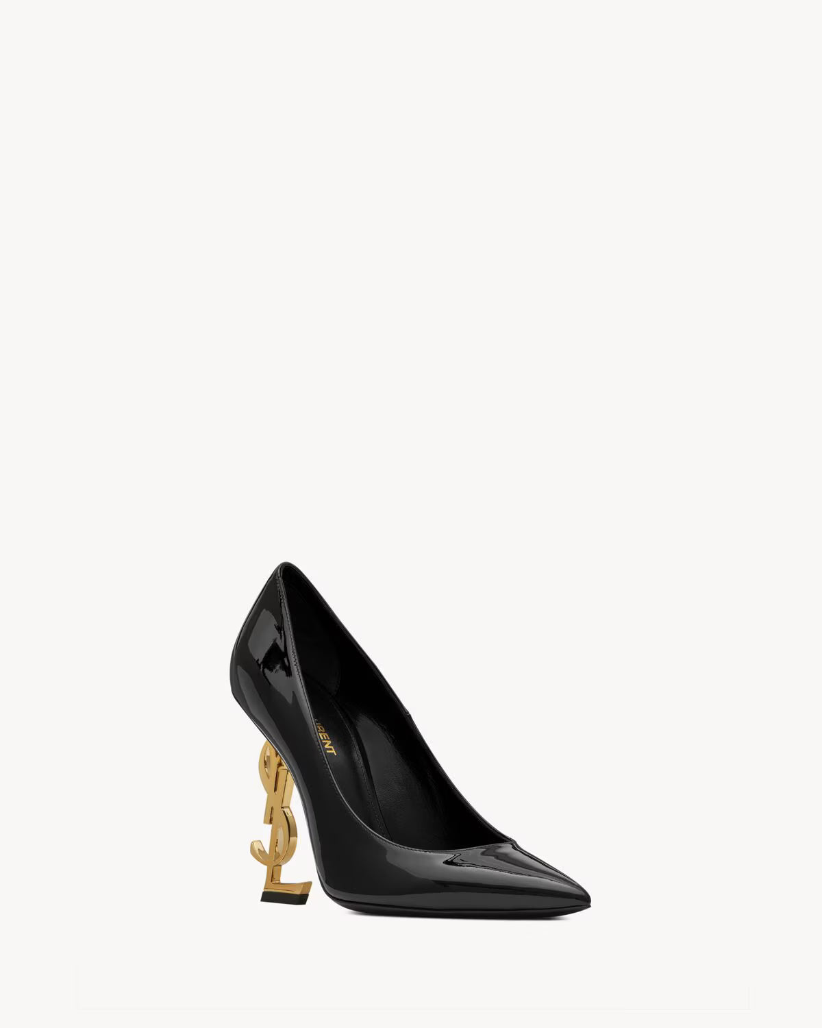 Black patent leather pointed-toe pumps with gold YSL logo heel — Yves Saint Laurent | Endless UAE