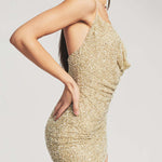 Sage sequin mini dress with cowl neckline and thin straps — Retrofete | Endless UAE