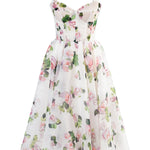 Tender Floral Midi Tie-Strap Dress in pink roses and green leaves on white — Milla | Endless UAE