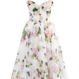 Tender Floral Midi Tie-Strap Dress in pink roses and green leaves on white — Milla | Endless UAE