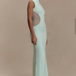 Mint green sleeveless maxi dress with mesh side cutouts and high neckline — Endless | Endless UAE