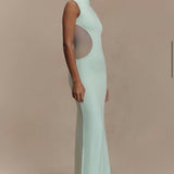 Mint green sleeveless maxi dress with mesh side cutouts and high neckline — Endless | Endless UAE