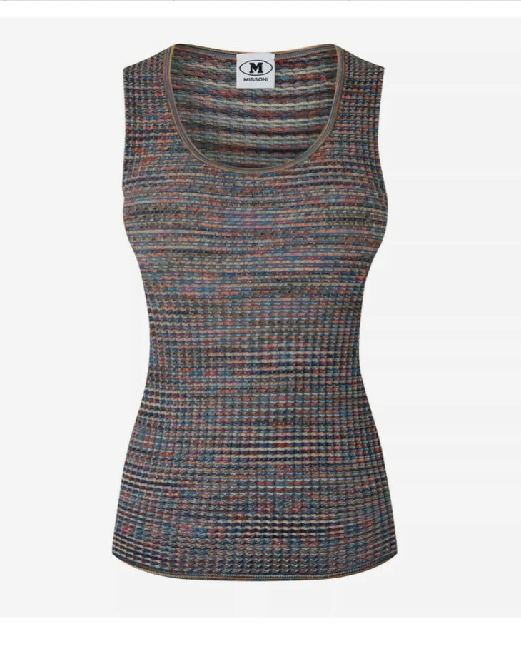 Multicolor ribbed cotton-wool blend sleeveless top with crew neckline — Missoni | Endless UAE