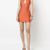 Orange halter neck mini dress with twisted cut-out detail at chest and form-fitting silhouette — Coperni | Endless UAE