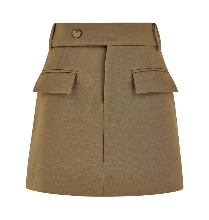 Olive green mini skirt with front cargo pockets and button waistband detail — Odd Muse | Endless UAE