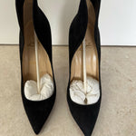 Black suede pointed-toe pumps with cream insoles and tan leather interior — Endless | Endless UAE